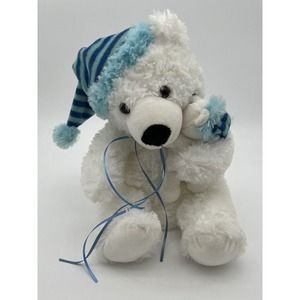 White Polar Bear with Baby Polar bear In Blue Hats Plush - 12"